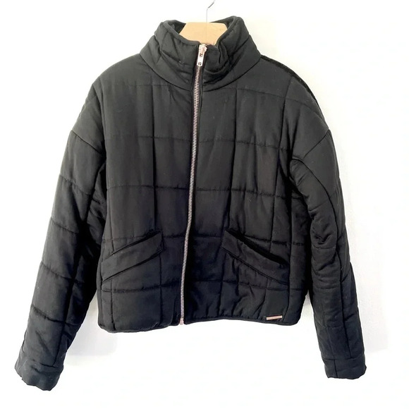 Avec Les Filles Sport Black Tencel Velvet-Trim Quilted Flight Jacket Size Medium - Picture 3 of 14